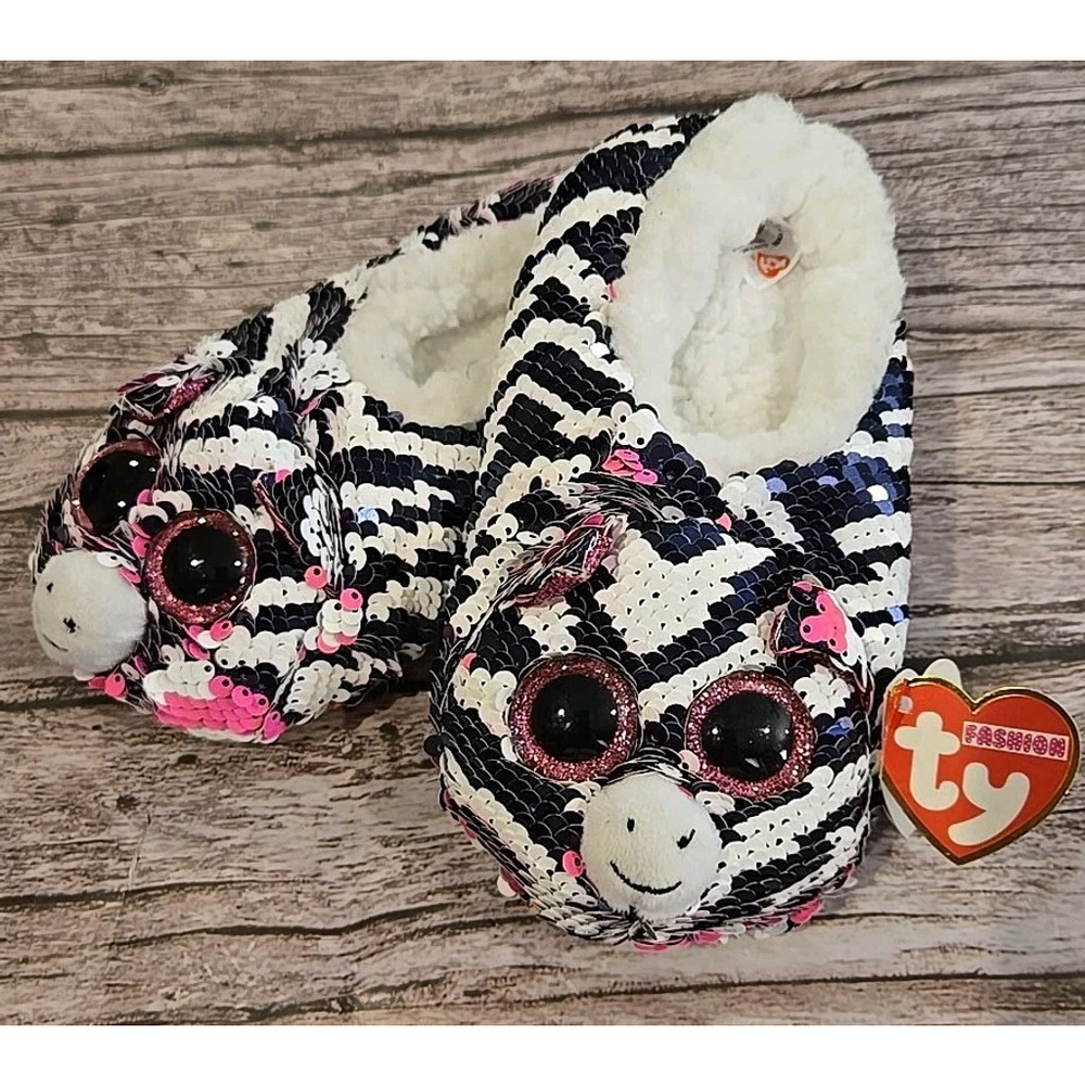 TY Fashion Slippers Zoey Zebra NWT Girls Size 1 To 3 (212)
